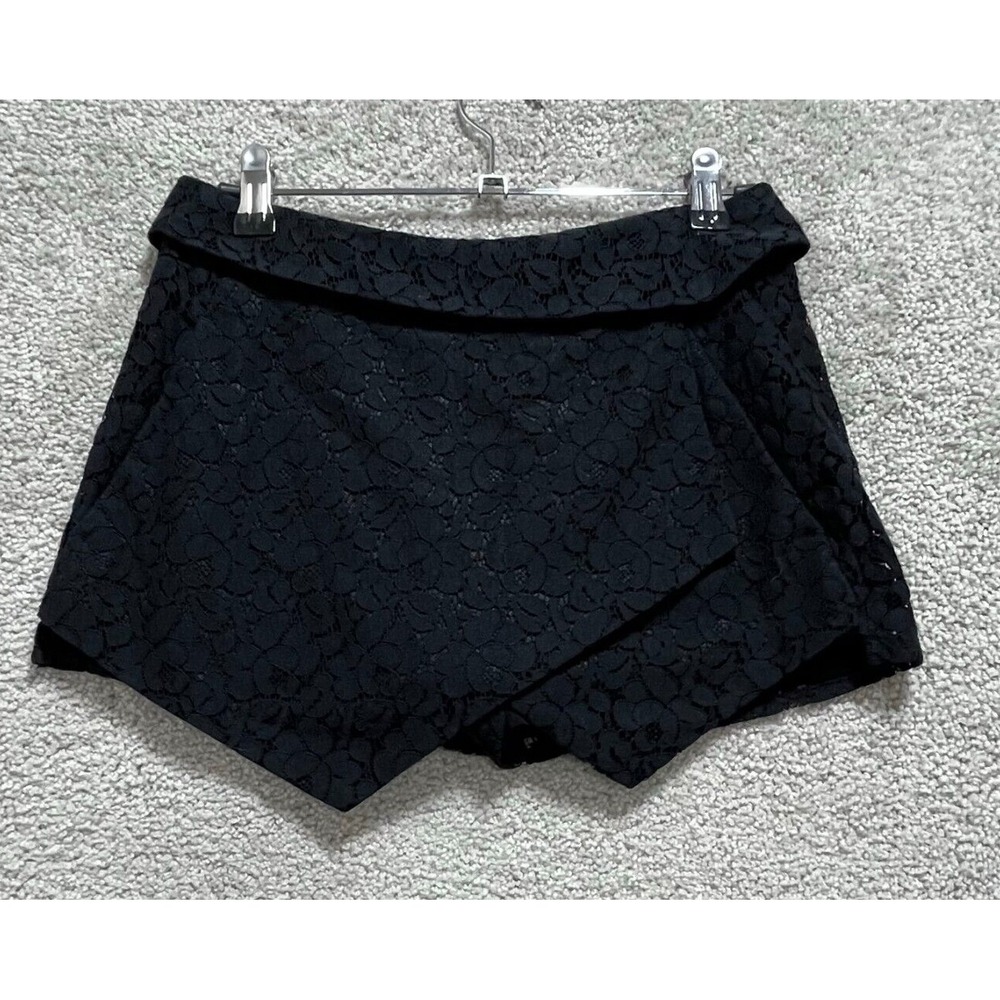 Talula Skirt Skort Women's 00 Black Lace Floral Embroidered Back Zip Mini Cotton